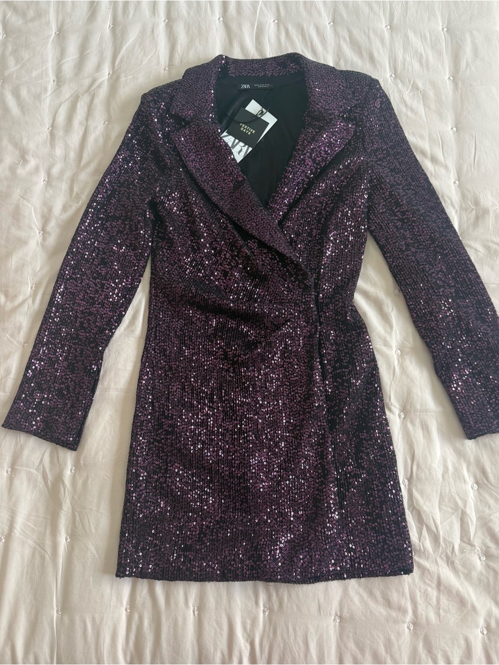 Zara Sequin Blazer Dress in Deep Purple